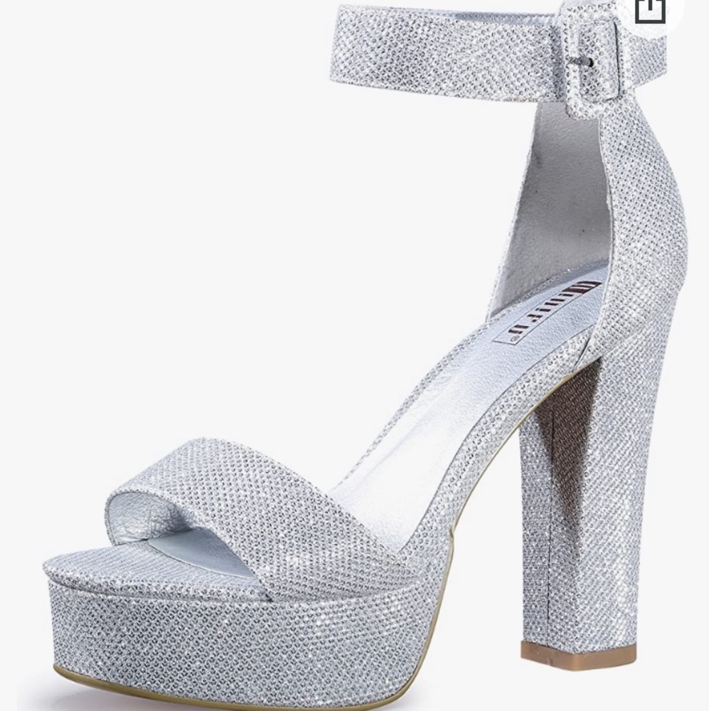 Silver Platform Chunky Heel Sandal Open Toe